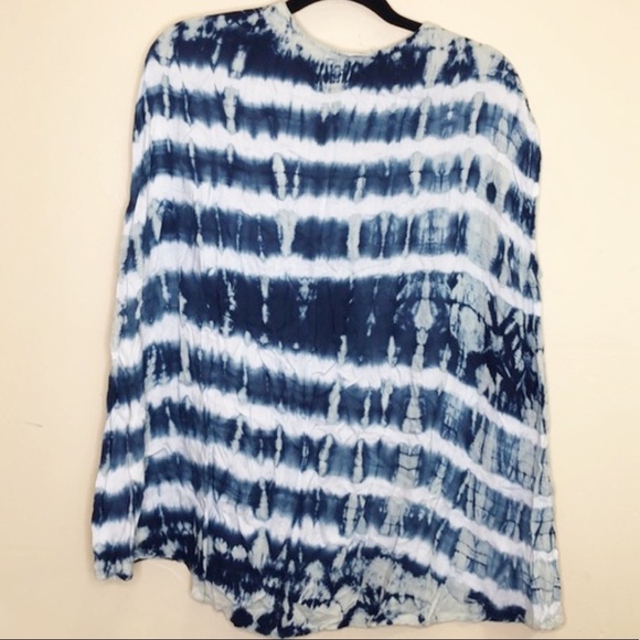 PPLA White Blue Tie Dye Waterfall Sleeveless Top - Picture 2 of 5
